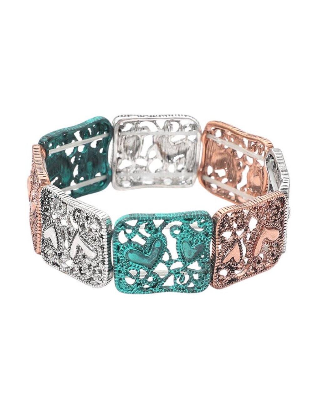 Tigerstars Boho Heart Filigree Frame Beaded Stretch Bracelet
